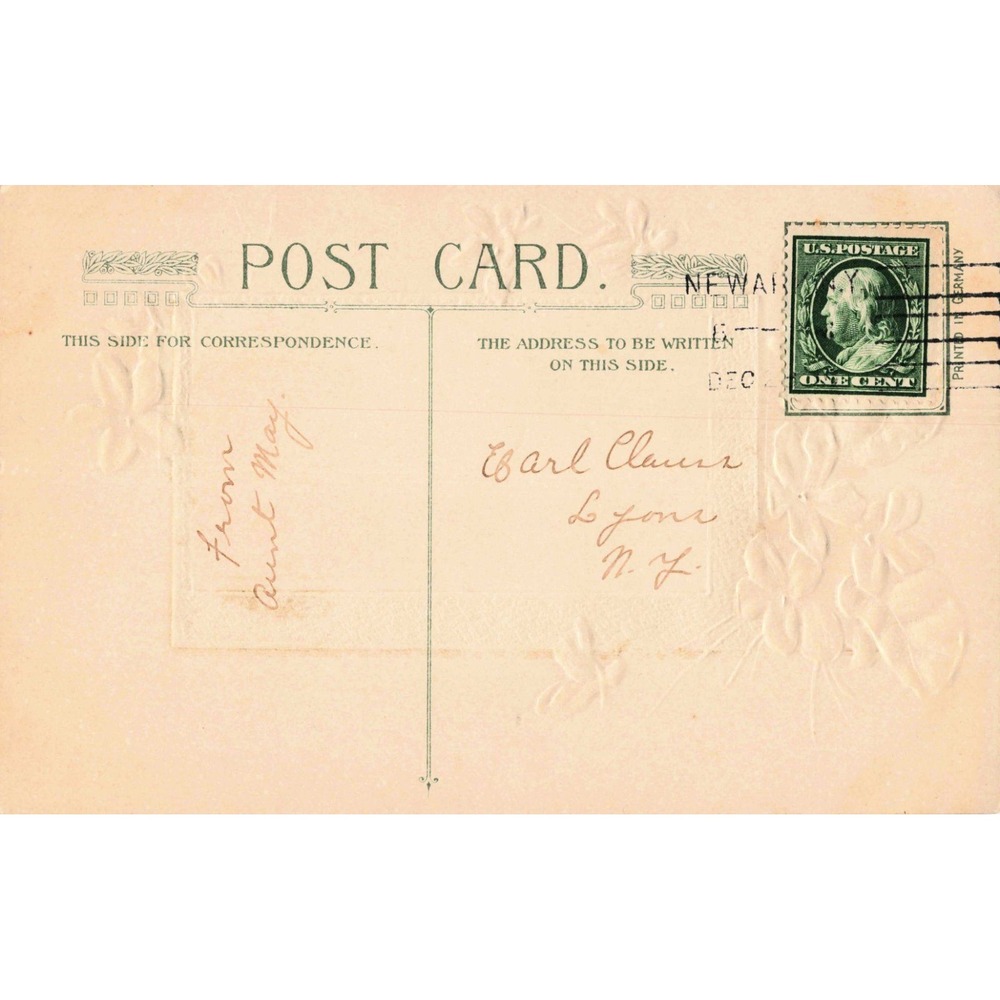 Antique Christmas Postcard Embossed Cottage Violets Germany Newark NJ Posted - Picture 2 of 2